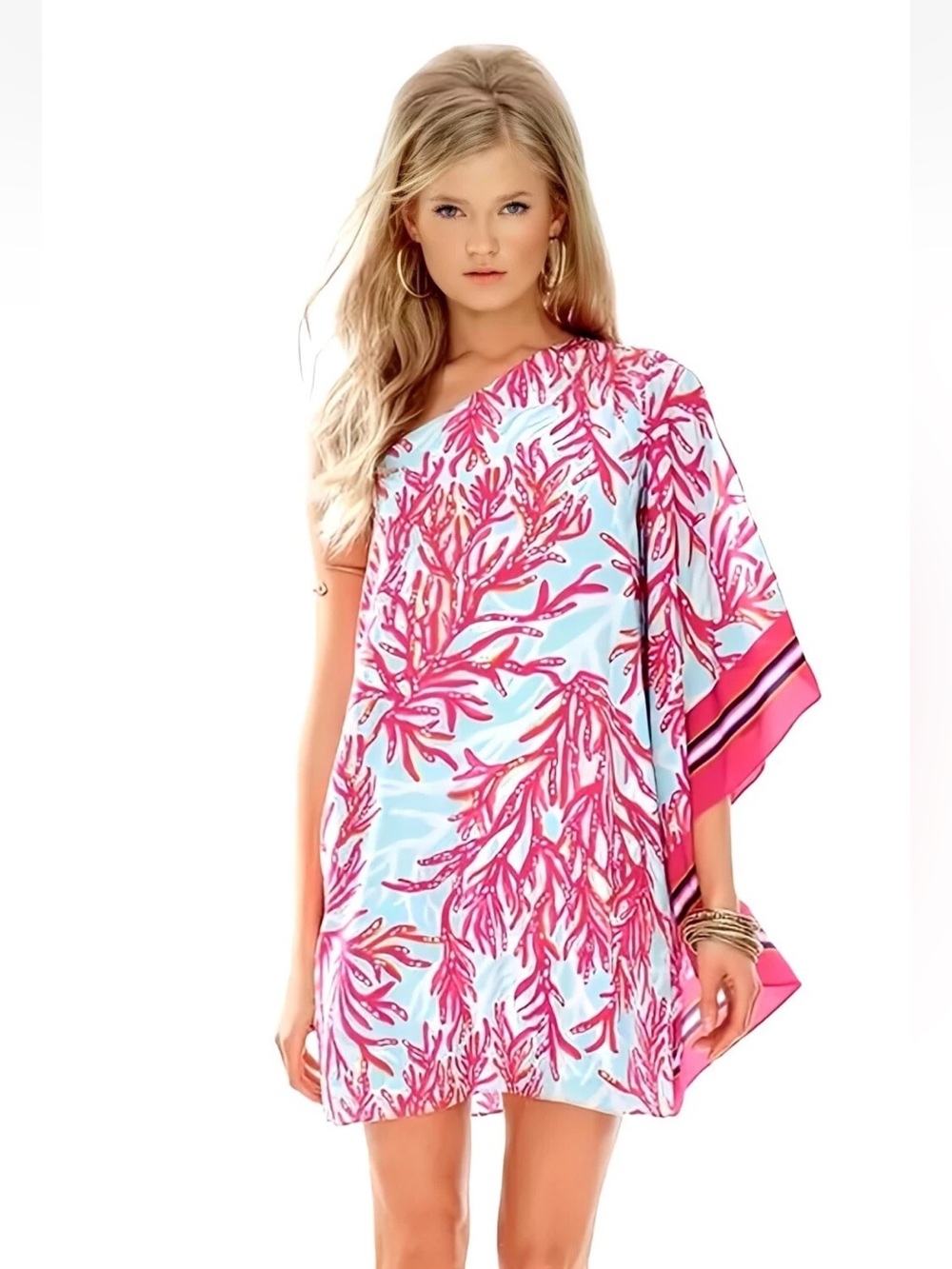 Lilly Pulitzer Marlee Silk Underwater Escape One-Shoulder Flowy Mini Dress Sz 4